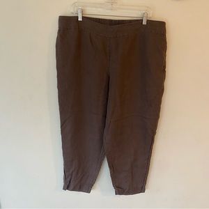 Eileen Fisher 100% Linen Brown Tapered Leg Cropped Pants XL